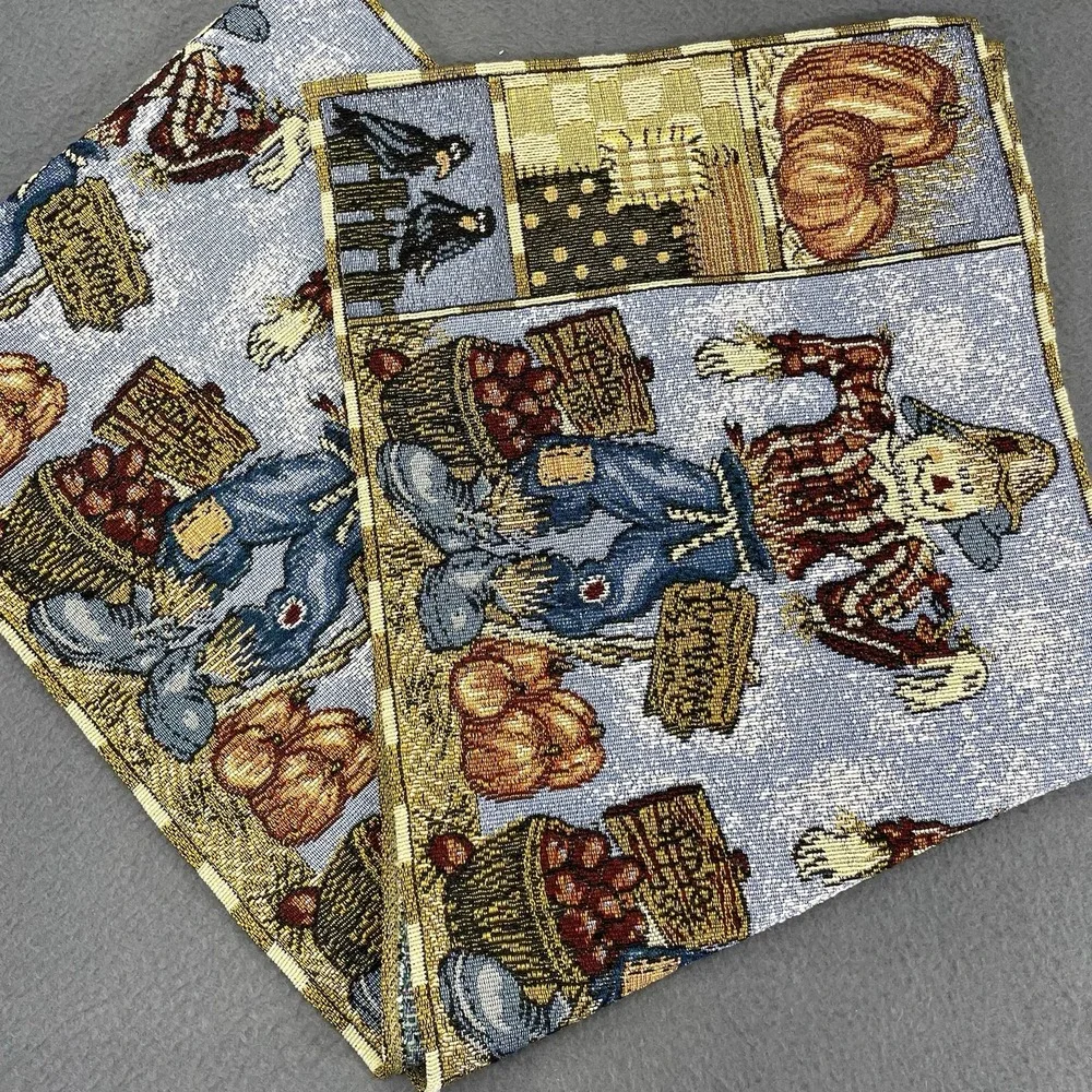 Tapestry Table Runner Fall Scarecrow Pumpkin Patchwork Harvest 72x13 Cottagecore